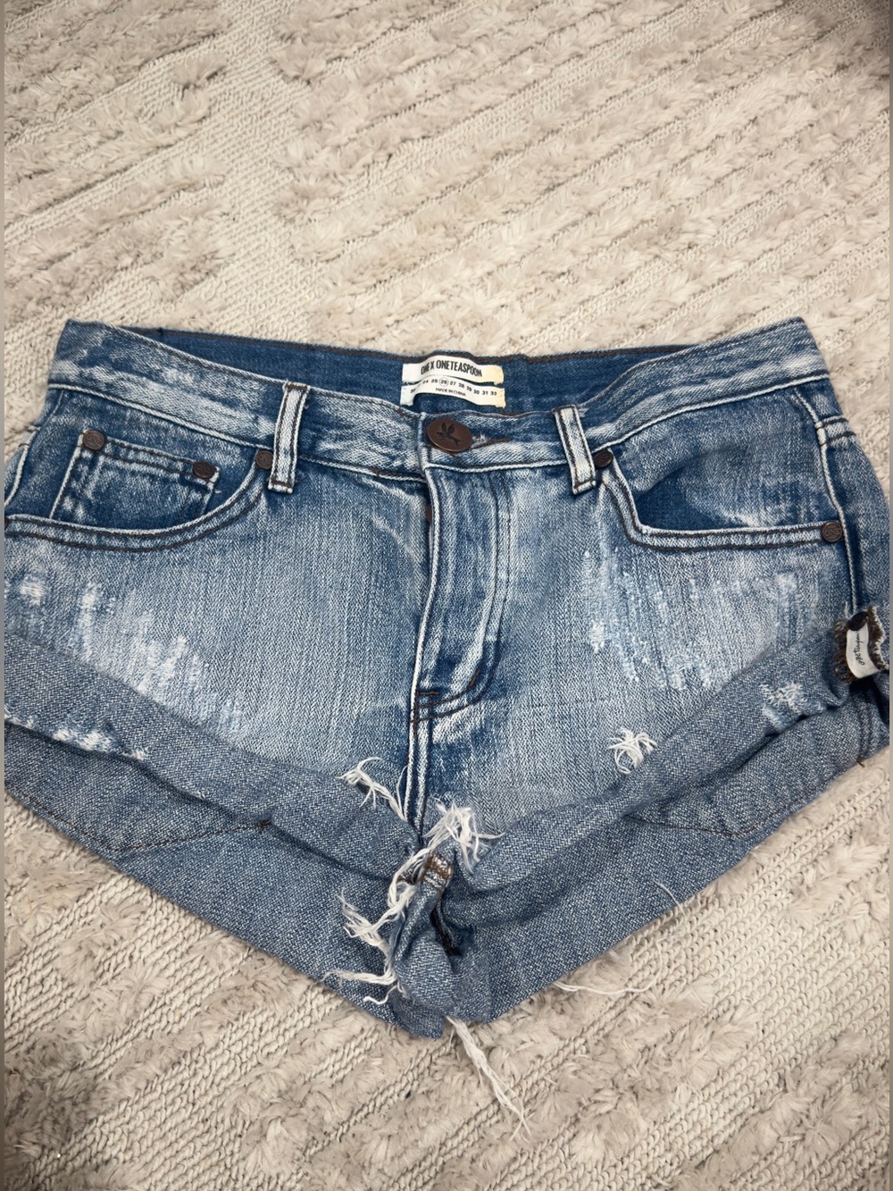 One Teaspoon Women's Blue Distressed Denim Jean Shorts